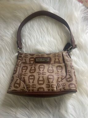 Etienne Aigner Small Brown and Tan Logo Women’s Jacquard Shoulder Bag